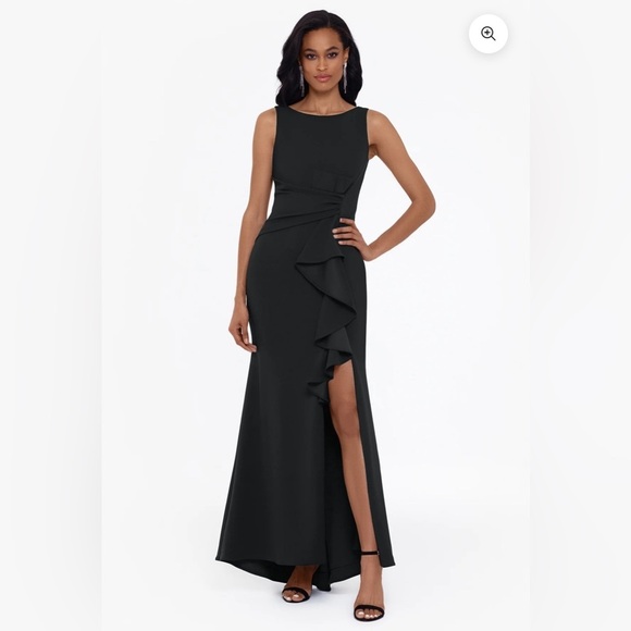 Betsy & Adam “CHRISTINE" SCUBA CREPE RUFFLED BOW GOWN Sz 8 NWT - Picture 1 of 11